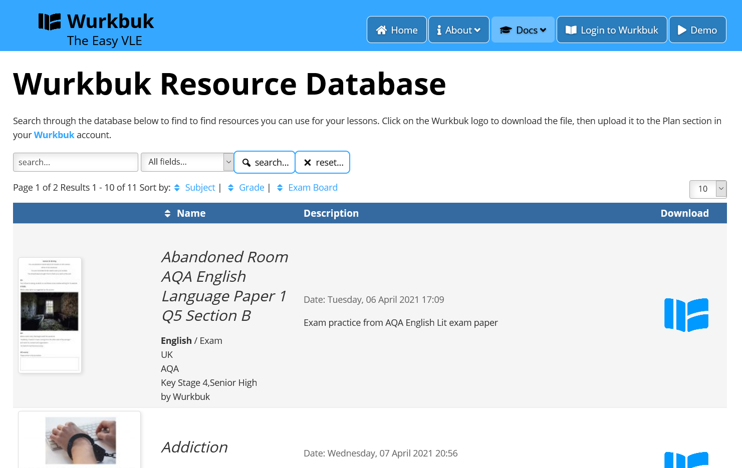 Resource Database Wurkbuk