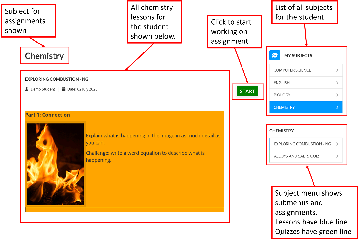 Student Subject menu